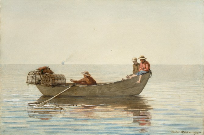Three Boys in a Dory with Lobster Pots, Winslow Homer, 1875